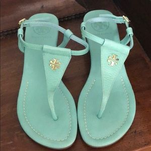 NWT Tory Burch size 6 turquoise sandal wedges!